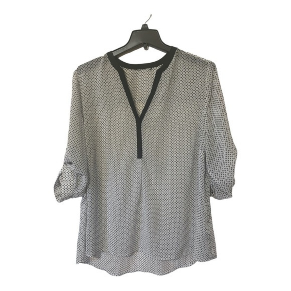 3/$25 George Sheer Blouse V-Neck Black White Geometric Print Womens Size 3X